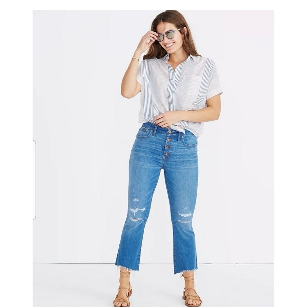 Madewell Cali Demi Boot Cropped Jeans Distressed Preppy Denim Cottage 26
